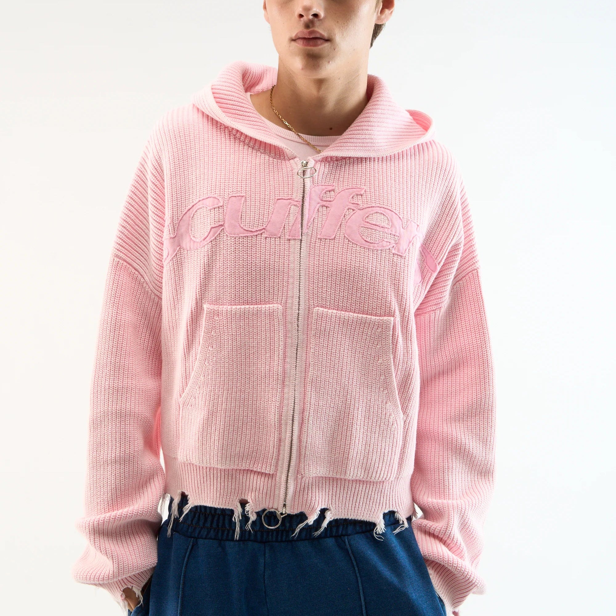 New Light Pink Buzz Knit Zipper