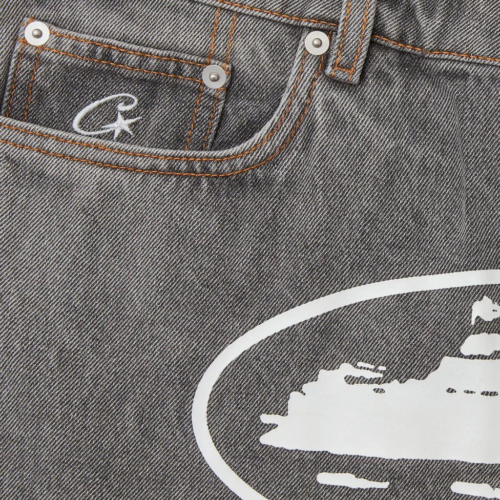 Corteiz Island Baggy Denim Short Grey